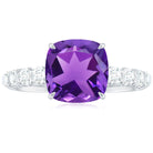 Rosec Jewels-Cushion Cut Amethyst Solitaire Engagement Ring with Diamond