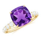 Rosec Jewels-Cushion Cut Amethyst Solitaire Engagement Ring with Diamond