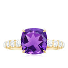 Rosec Jewels-Cushion Cut Amethyst Solitaire Engagement Ring with Diamond