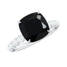 Rosec Jewels-Cushion Cut Created Black Diamond and Diamond Solitaire Ring