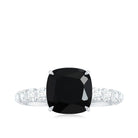 Rosec Jewels-Cushion Cut Created Black Diamond and Diamond Solitaire Ring