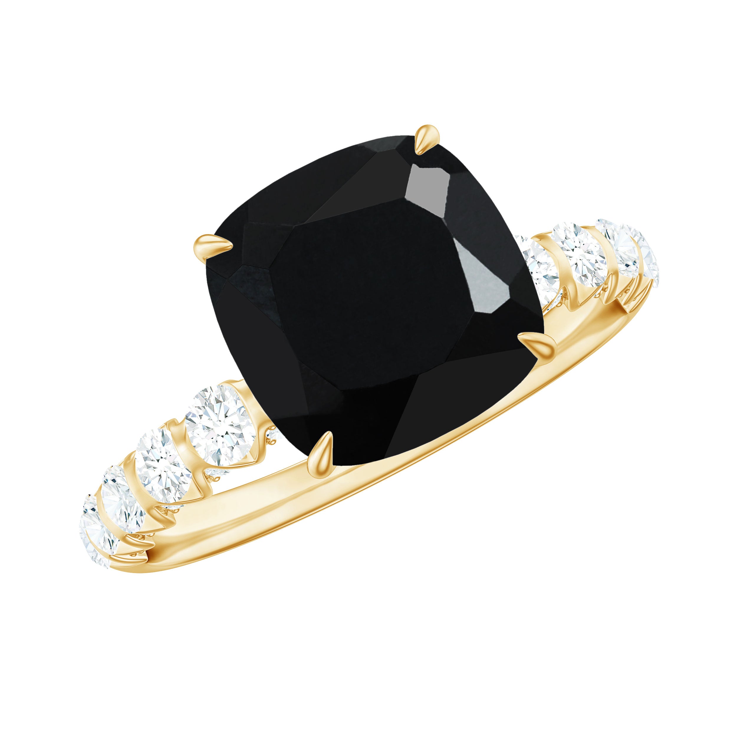 Rosec Jewels-Cushion Cut Created Black Diamond and Diamond Solitaire Ring