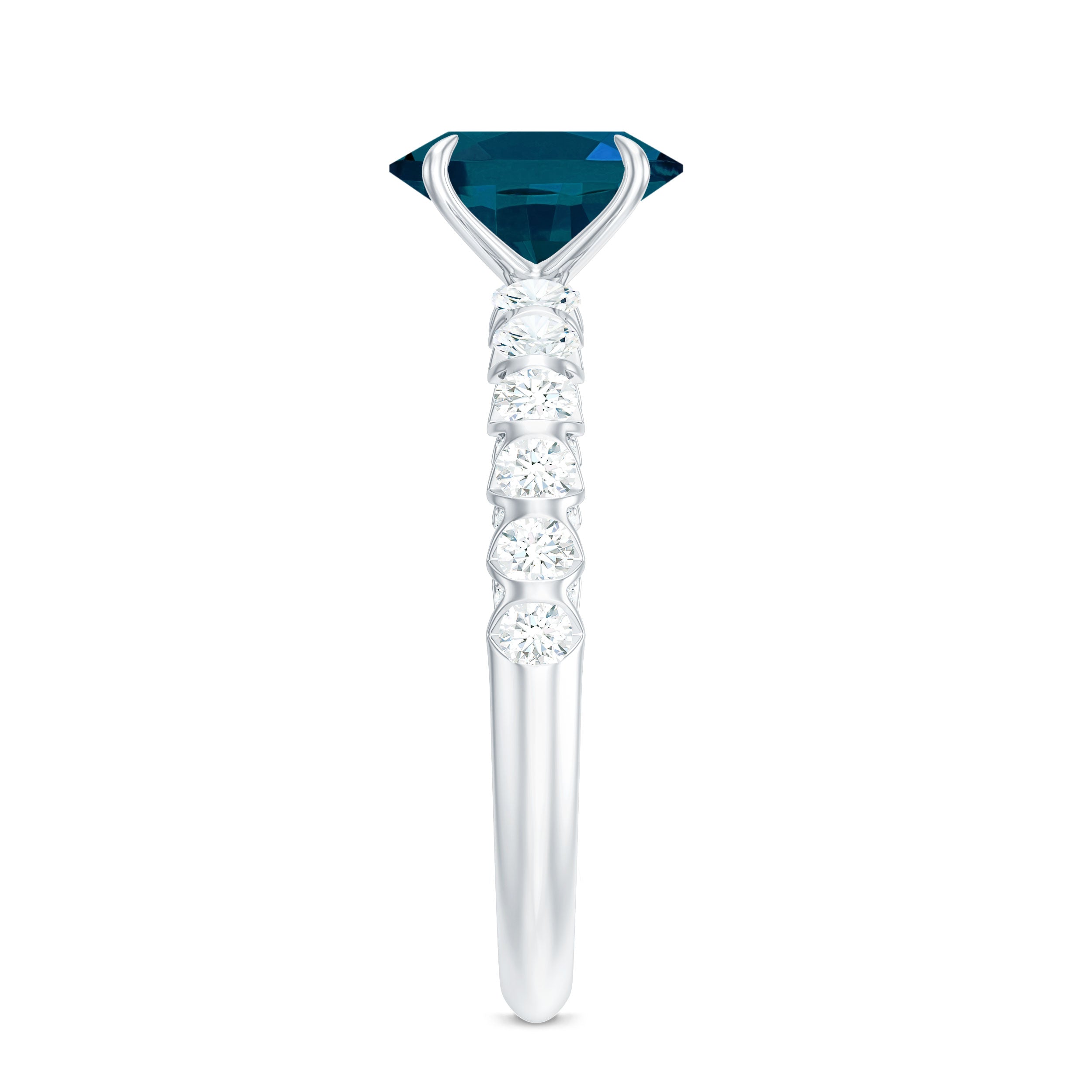 Rosec Jewels-Royal London Blue Topaz Solitaire and Diamond Side Stone Engagement Ring