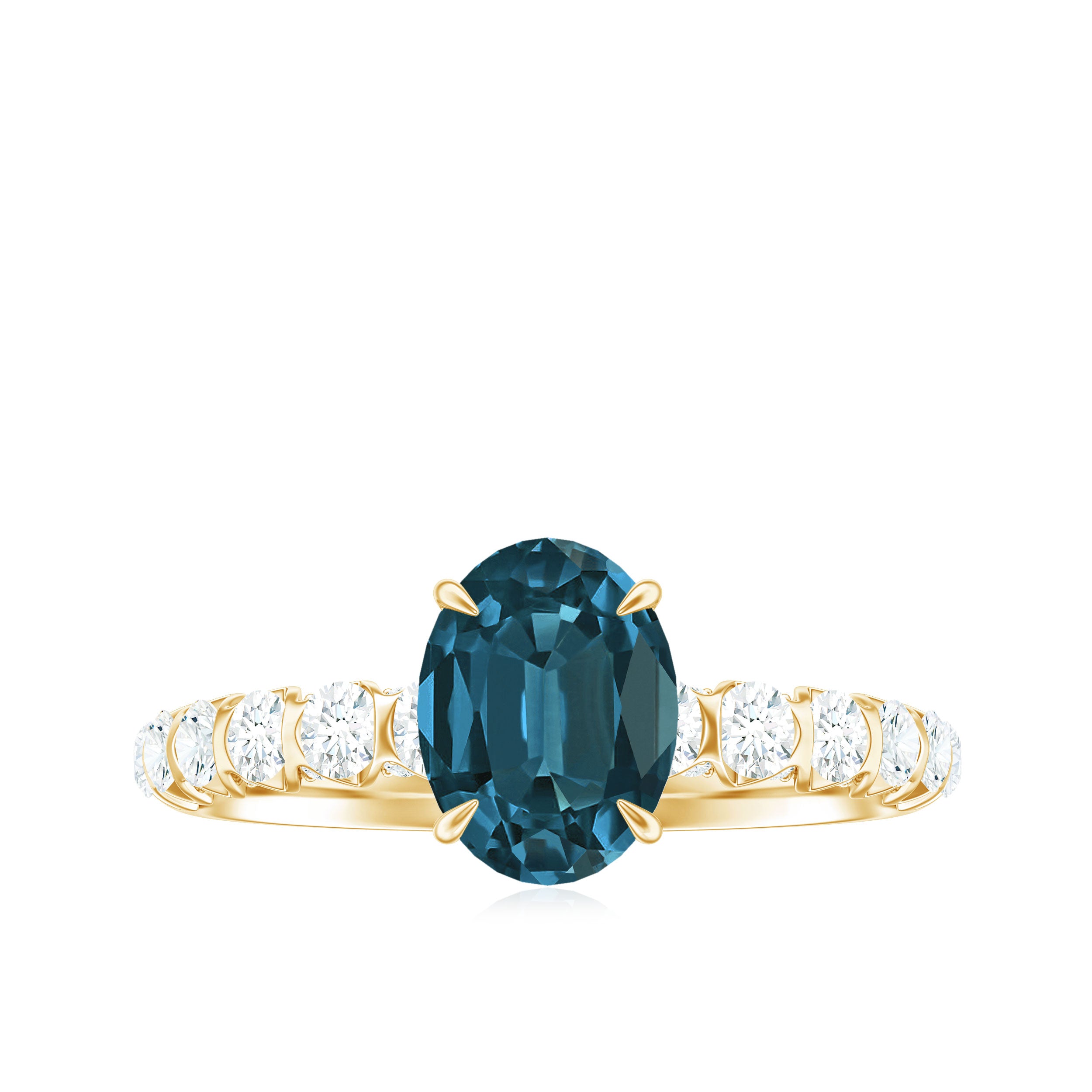 Rosec Jewels-Royal London Blue Topaz Solitaire and Diamond Side Stone Engagement Ring