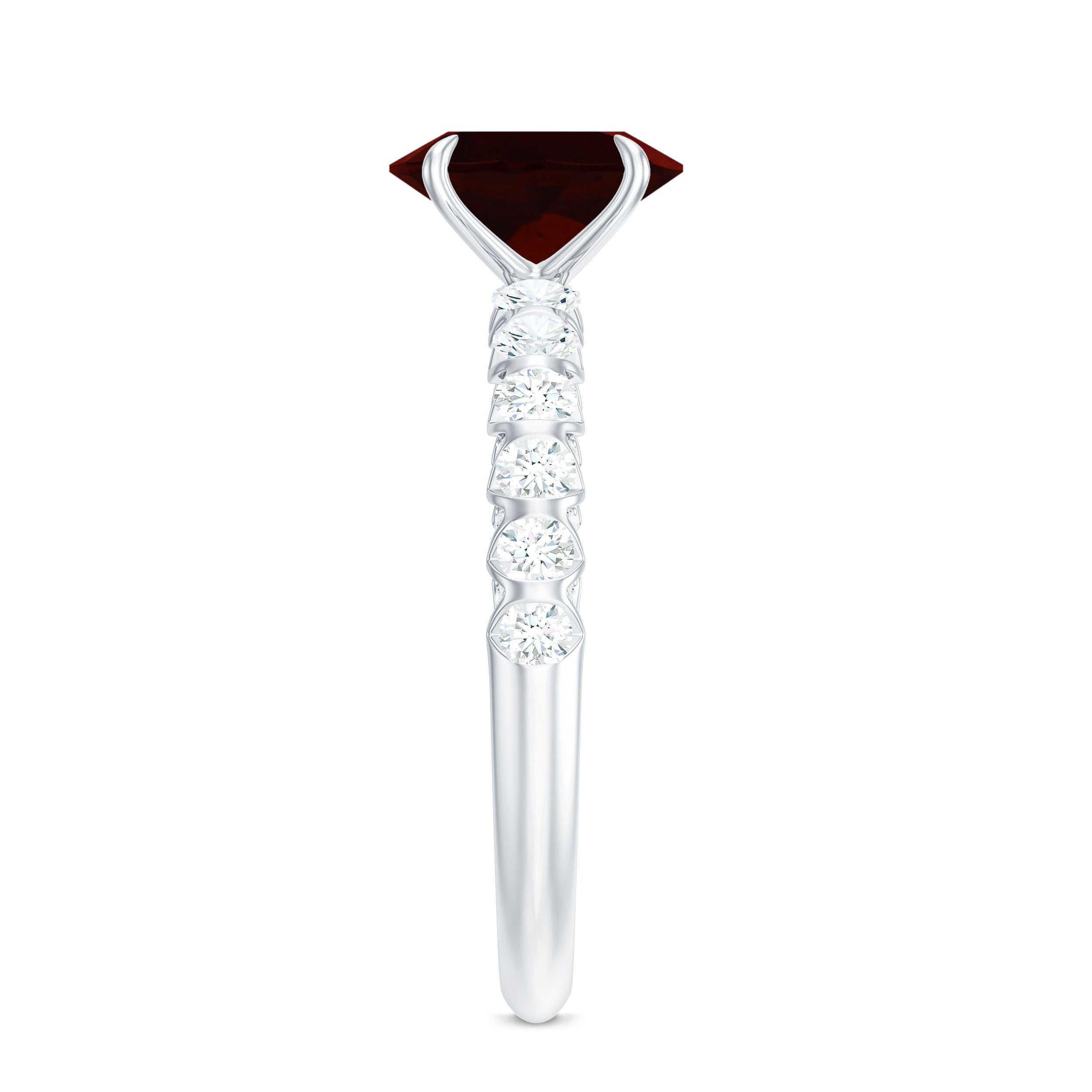 Rosec Jewels-8X6 MM Oval Cut Garnet Solitaire with Diamond Side Stones Ring