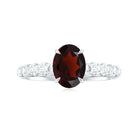 Rosec Jewels-8X6 MM Oval Cut Garnet Solitaire with Diamond Side Stones Ring