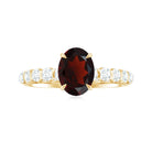 Rosec Jewels-8X6 MM Oval Cut Garnet Solitaire with Diamond Side Stones Ring