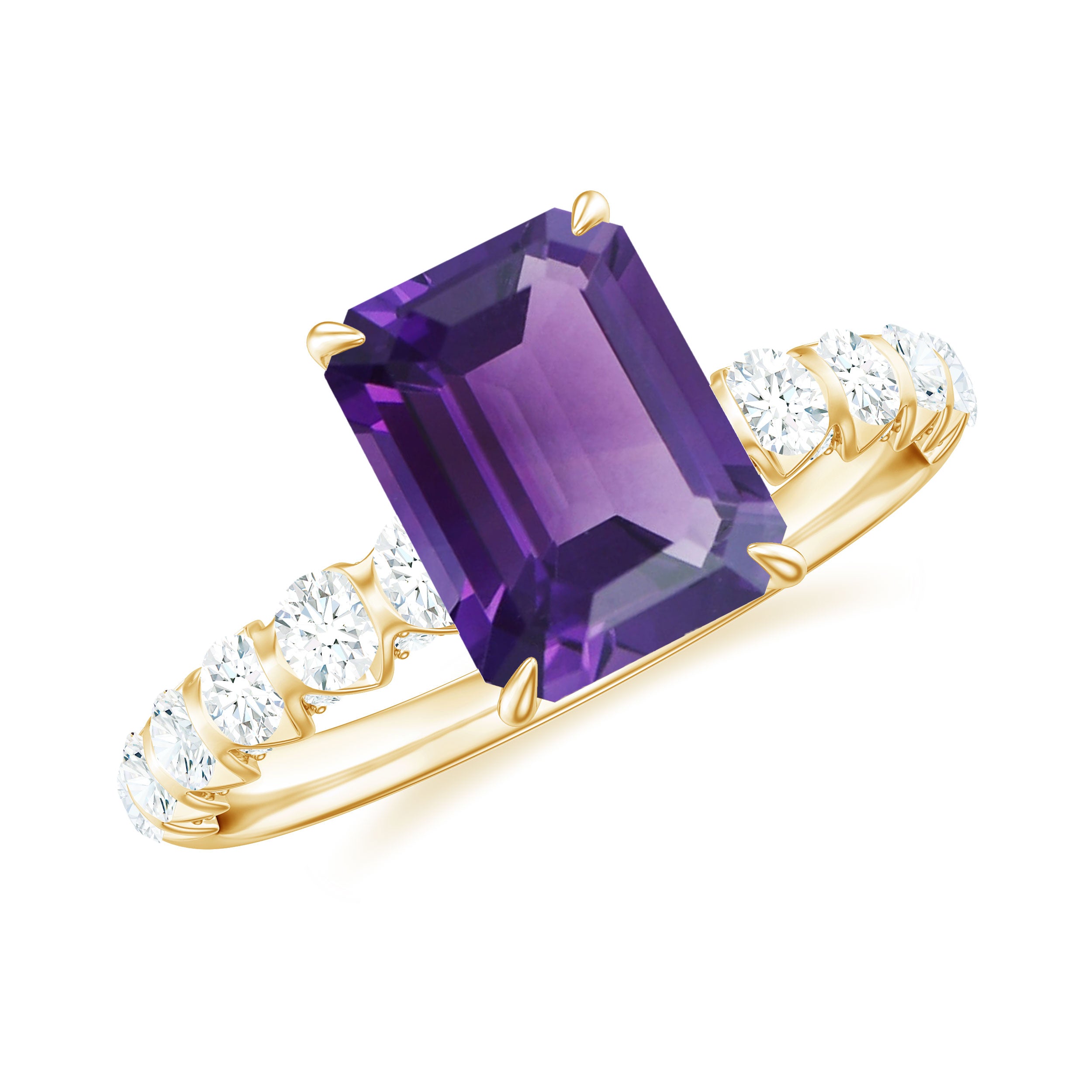 Rosec Jewels-Solitaire Amethyst Engagement Ring with Diamond