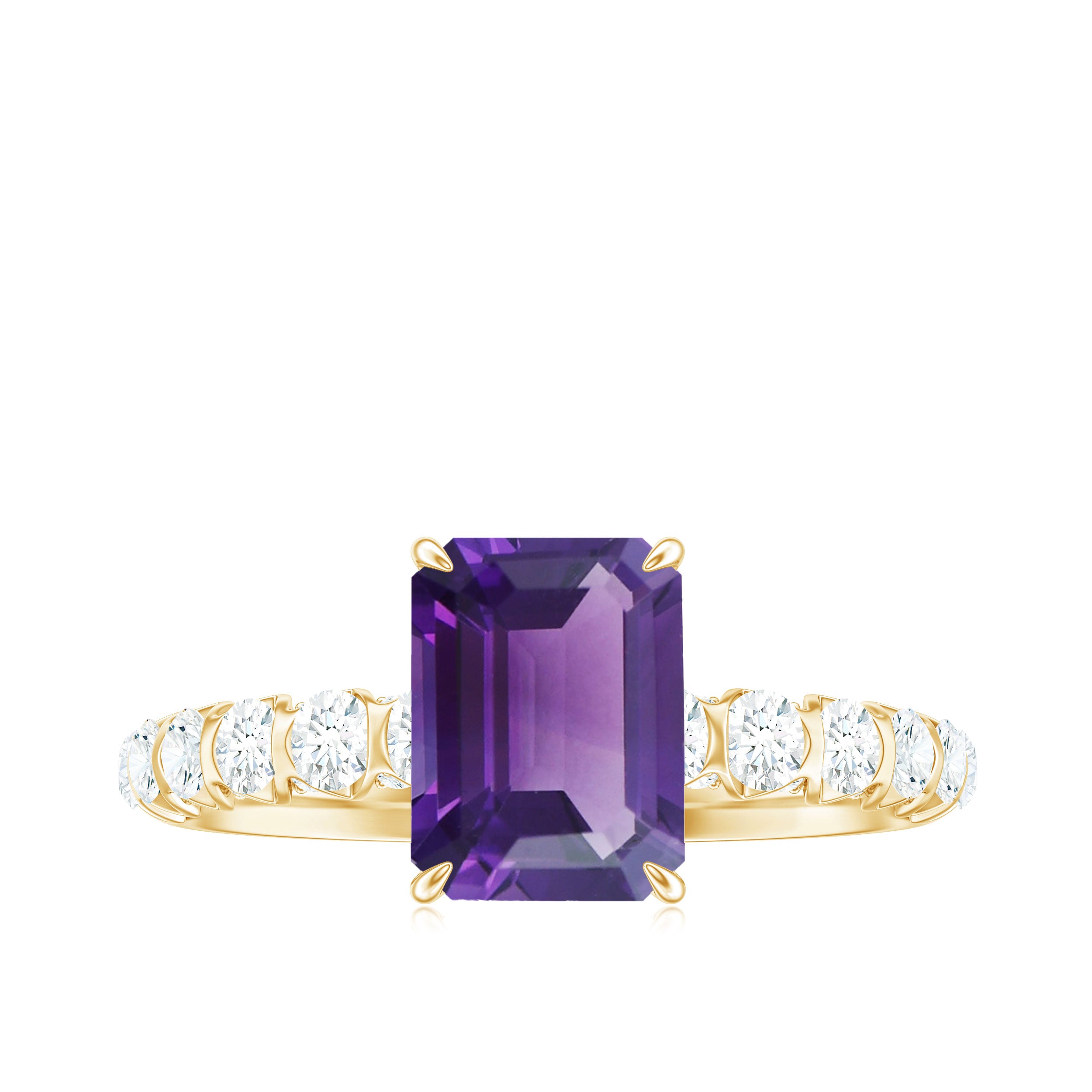 Rosec Jewels-Solitaire Amethyst Engagement Ring with Diamond