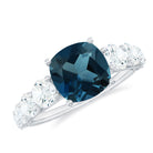 Rosec Jewels-3.25 CT Cushion Cut London Blue Topaz Solitaire Ring with Side Stone Moissanite