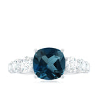 Rosec Jewels-3.25 CT Cushion Cut London Blue Topaz Solitaire Ring with Side Stone Moissanite