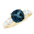 Rosec Jewels-3.25 CT Cushion Cut London Blue Topaz Solitaire Ring with Side Stone Moissanite