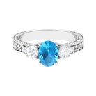 Rosec Jewels-Solitaire Oval Cut Swiss Blue Topaz and Moissanite Gold Engagement Ring