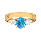 Rosec Jewels-Solitaire Oval Cut Swiss Blue Topaz and Moissanite Gold Engagement Ring