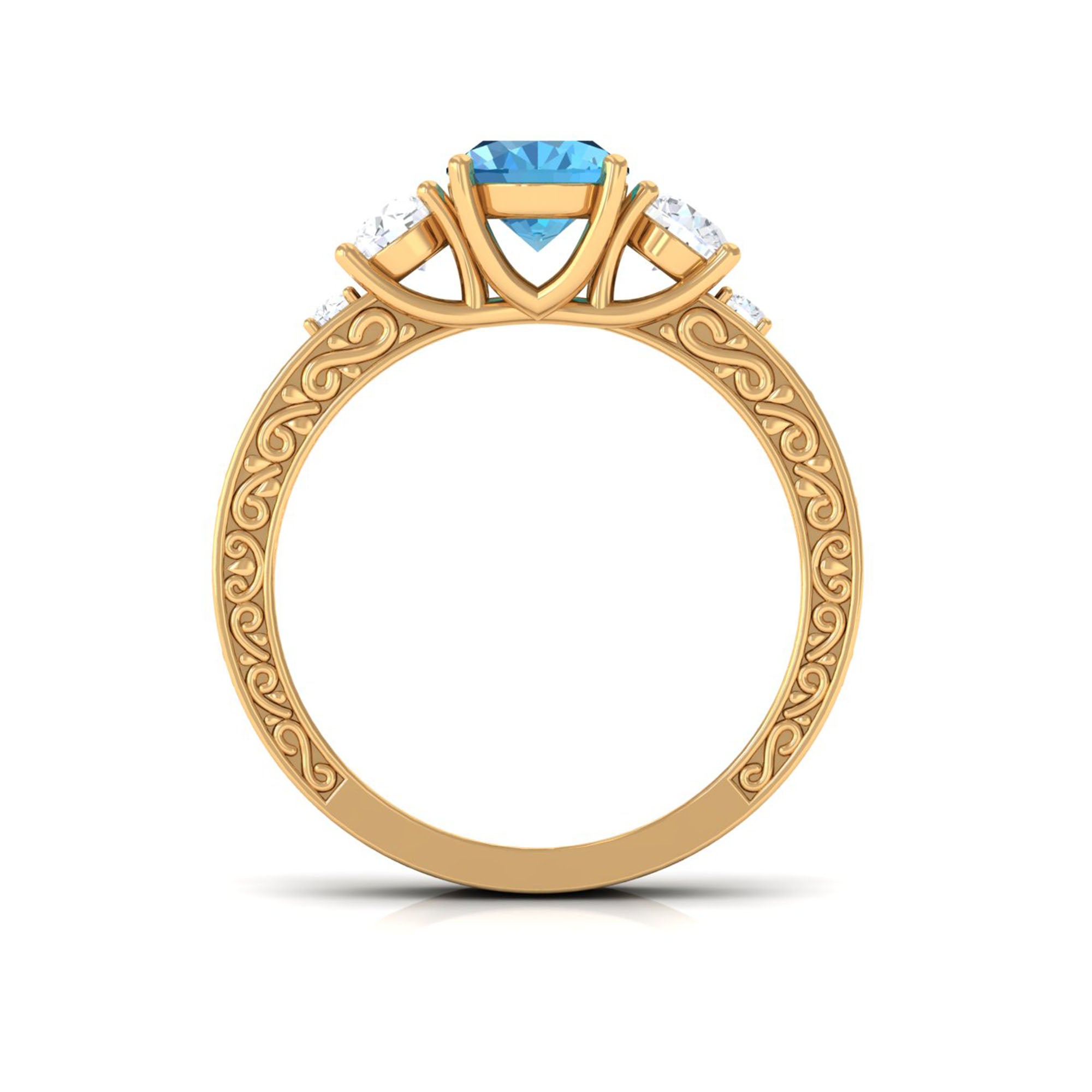 Rosec Jewels-Solitaire Oval Cut Swiss Blue Topaz and Moissanite Gold Engagement Ring