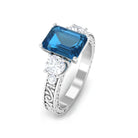 2.25 CT Three Stone Ring with London Blue Topaz and Moissanite London Blue Topaz - ( AAA ) - Quality - Rosec Jewels