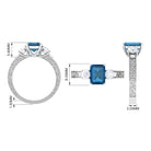 2.25 CT Three Stone Ring with London Blue Topaz and Moissanite London Blue Topaz - ( AAA ) - Quality - Rosec Jewels