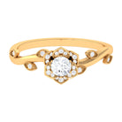 Rosec Jewels-1/4 CT Floral Diamond Solitaire and Gold Leaf Motif Ring