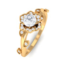 Rosec Jewels-1/4 CT Floral Diamond Solitaire and Gold Leaf Motif Ring