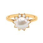 Rosec Jewels-Freshwater Pearl and Diamond Flower Halo Engagement Ring