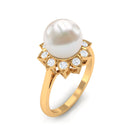 Rosec Jewels-Freshwater Pearl and Diamond Flower Halo Engagement Ring