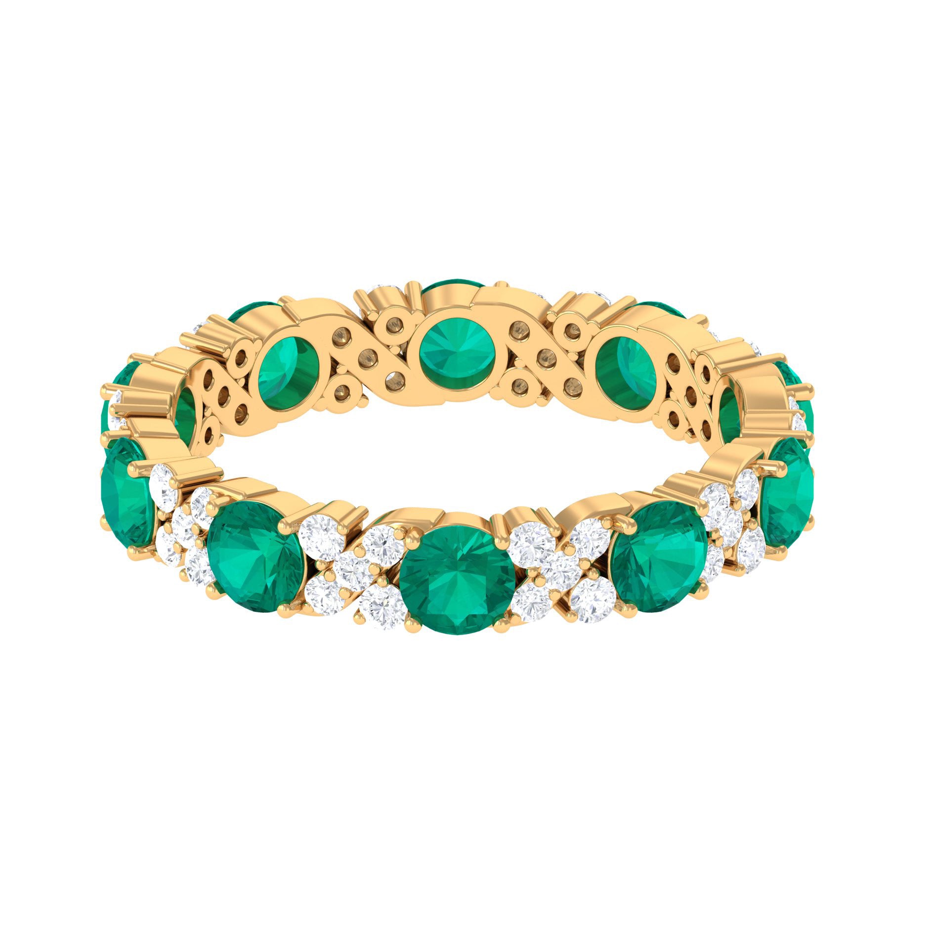 Rosec Jewels-Round Shape Real Emerald Classic Eternity Band Ring with Moissanite