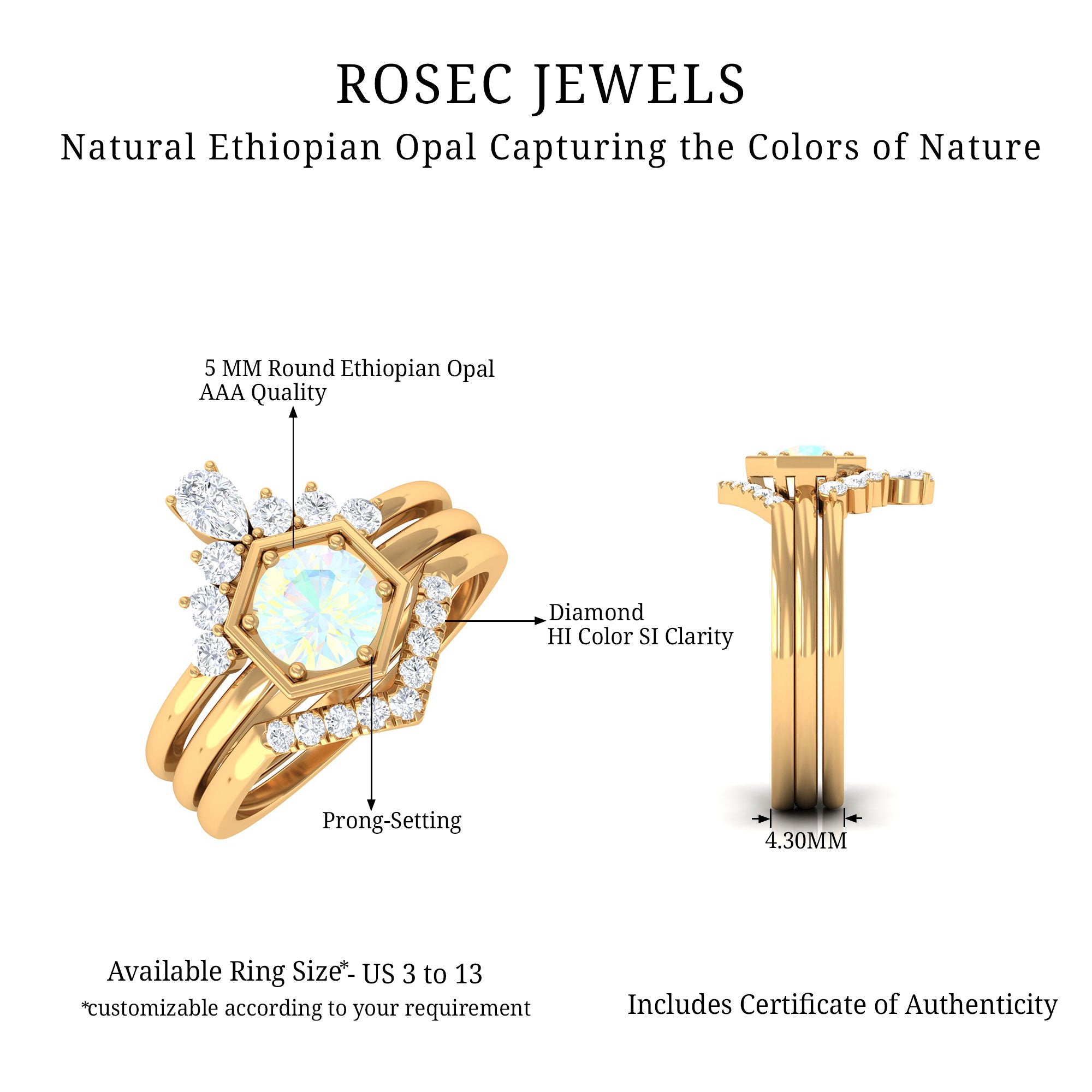 Rosec Jewels-1 CT Classic Ethiopian Opal and Diamond Wedding Ring Set