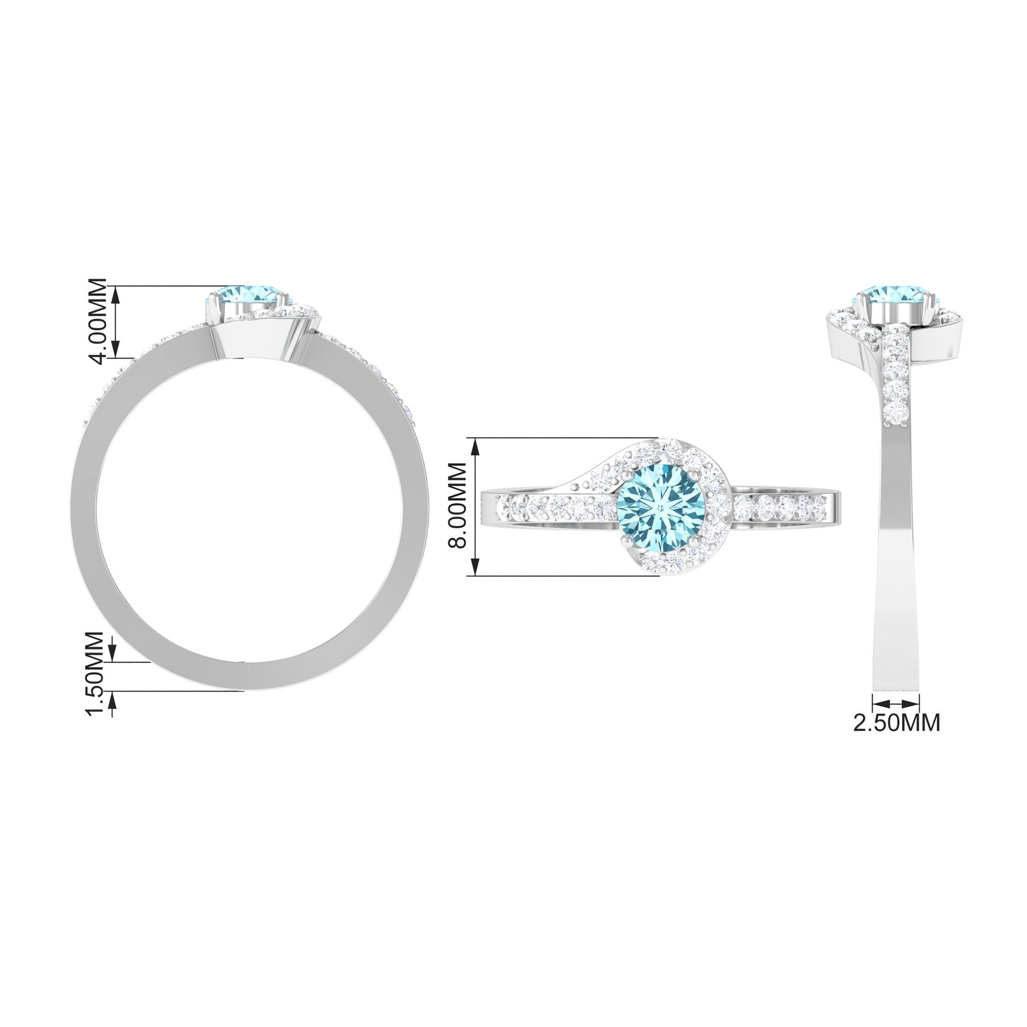 3/4 Ct Aquamarine and Diamond Halo Engagement Ring Aquamarine - ( AAA ) - Quality - Rosec Jewels