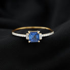 Rosec Jewels-2 CT Princess Cut Created Blue Sapphire Promise Ring with Diamond Side Stones