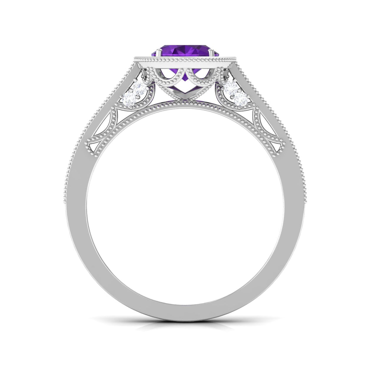 Rosec Jewels-Vintage Inspired Oval Amethyst Engagement Ring with Diamond