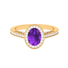 Rosec Jewels-Vintage Inspired Oval Amethyst Engagement Ring with Diamond