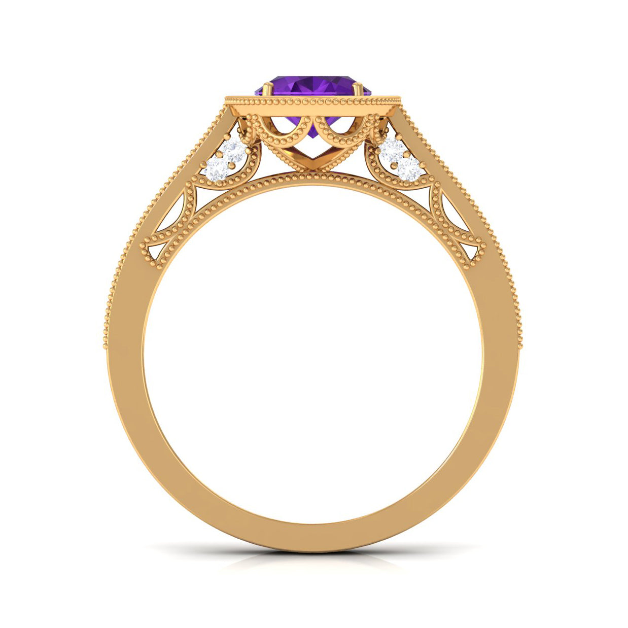 Rosec Jewels-Vintage Inspired Oval Amethyst Engagement Ring with Diamond