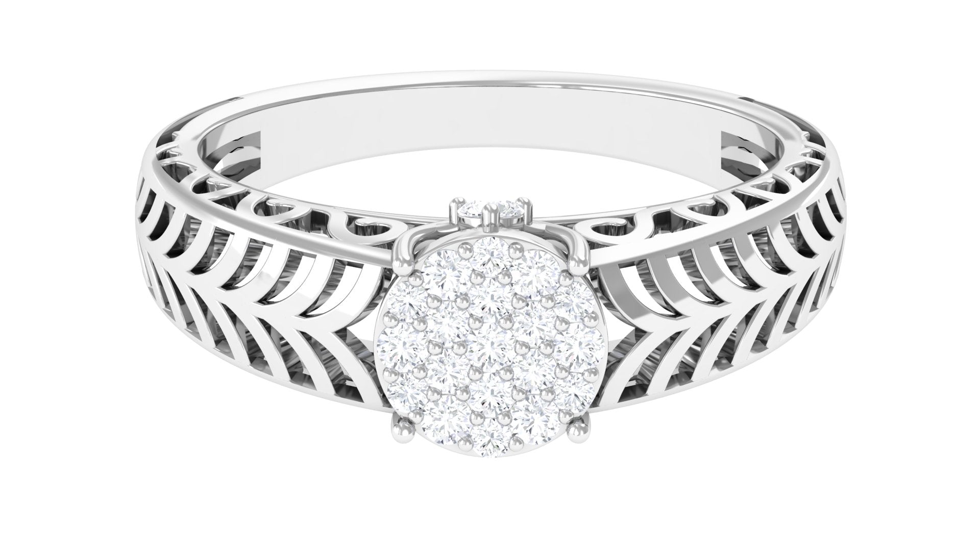 Rosec Jewels-Round Cut Real Diamond Engagement Ring with Gold Filigree Shank