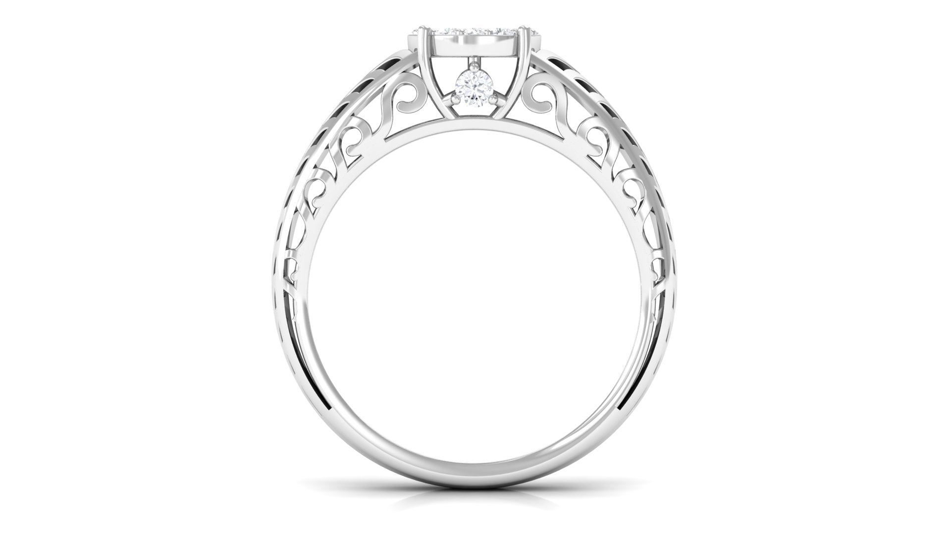 Rosec Jewels-Round Cut Real Diamond Engagement Ring with Gold Filigree Shank