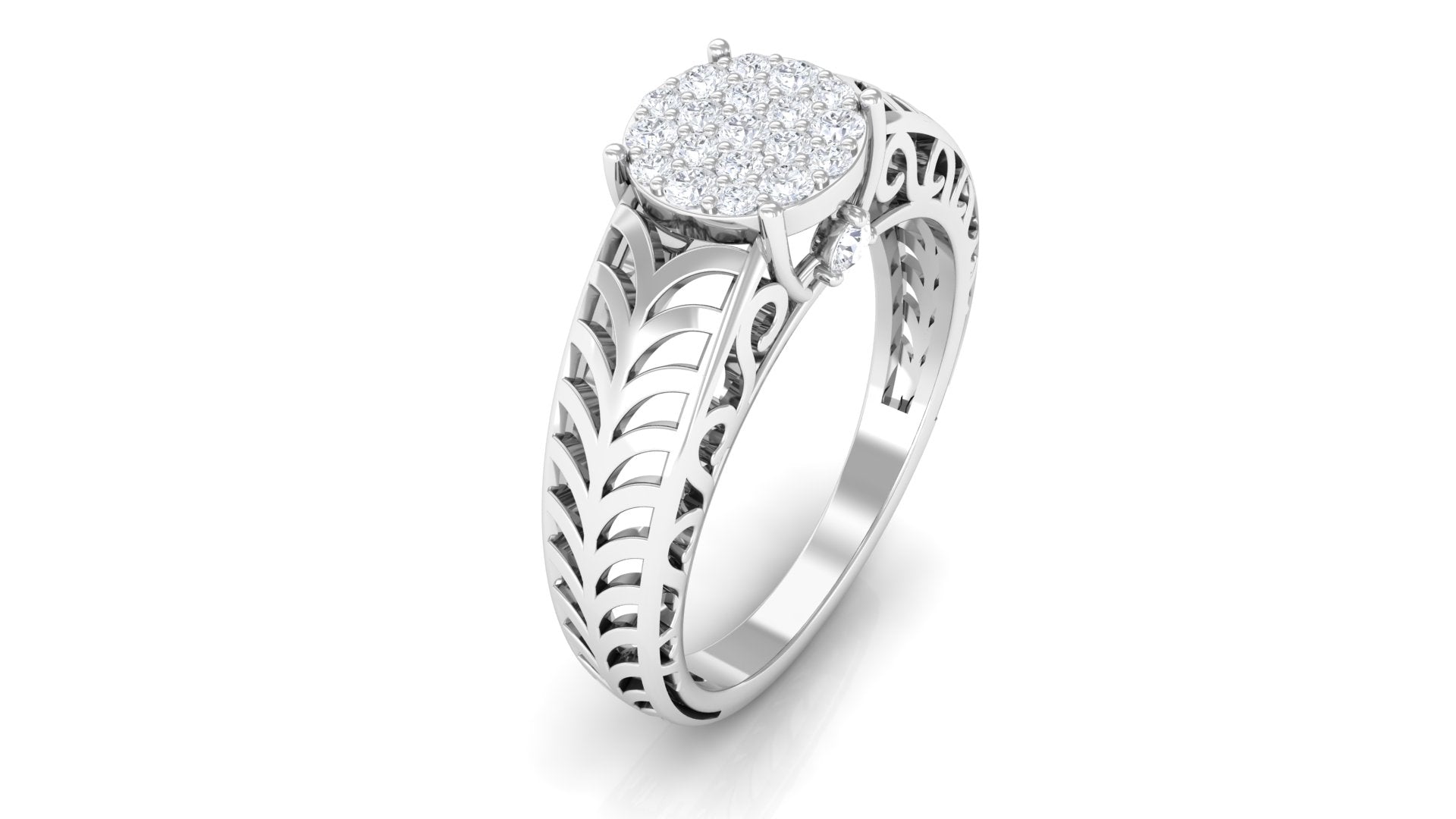 Rosec Jewels-Round Cut Real Diamond Engagement Ring with Gold Filigree Shank