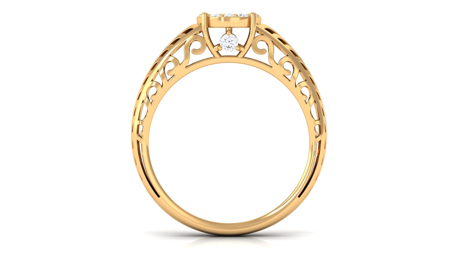 Rosec Jewels-Round Cut Real Diamond Engagement Ring with Gold Filigree Shank