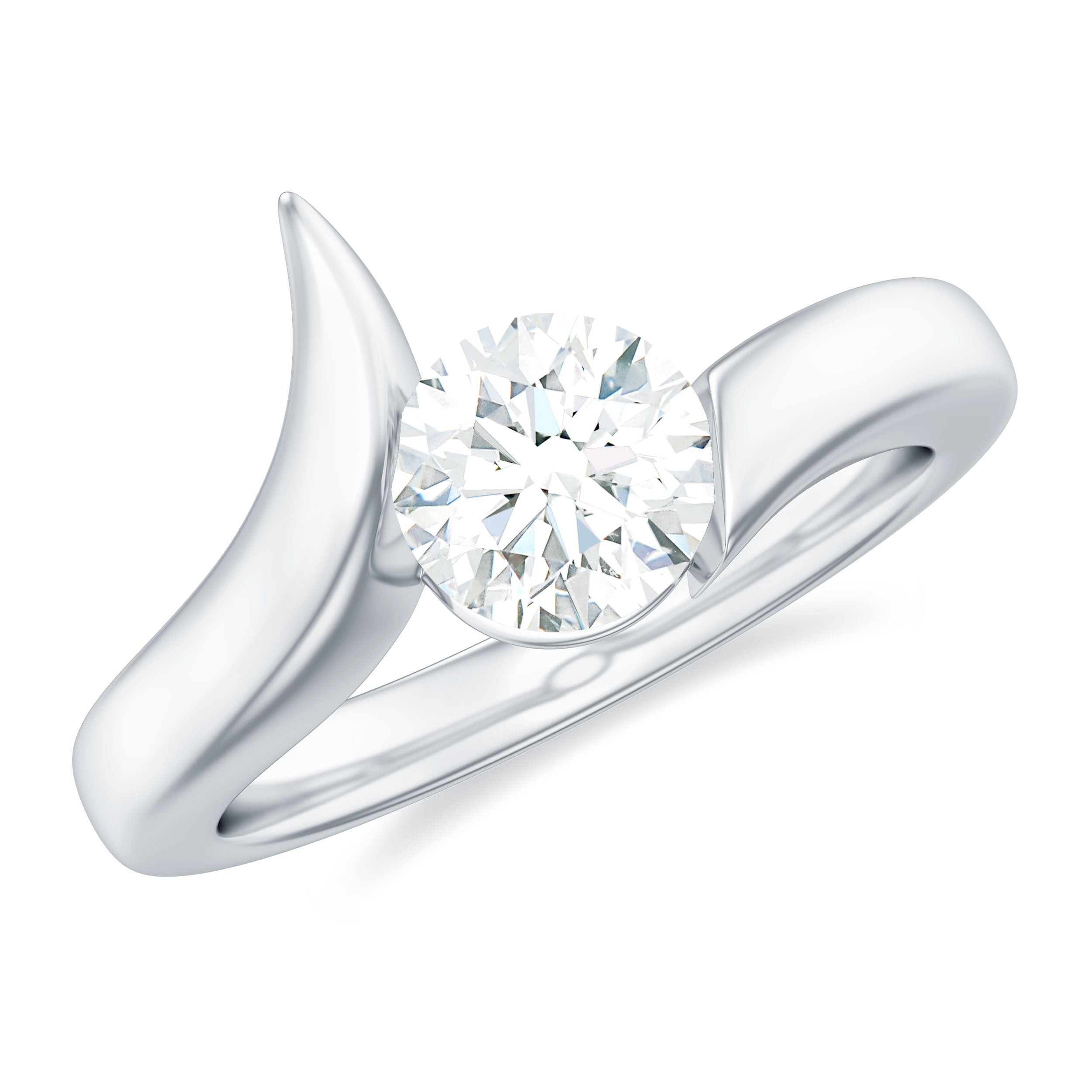 Rosec Jewels-Round Certified Moissanite Solitaire Bypass Ring in Gold