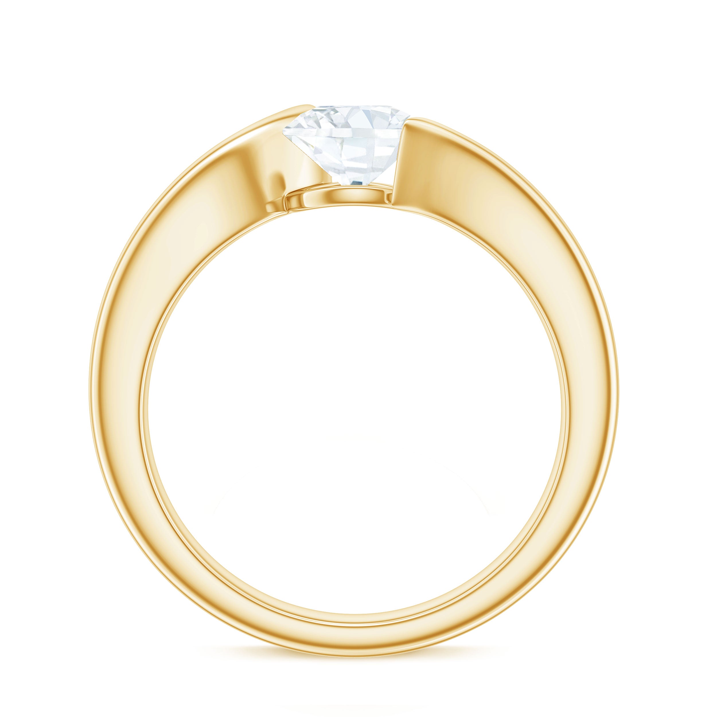 Rosec Jewels-Round Certified Moissanite Solitaire Bypass Ring in Gold