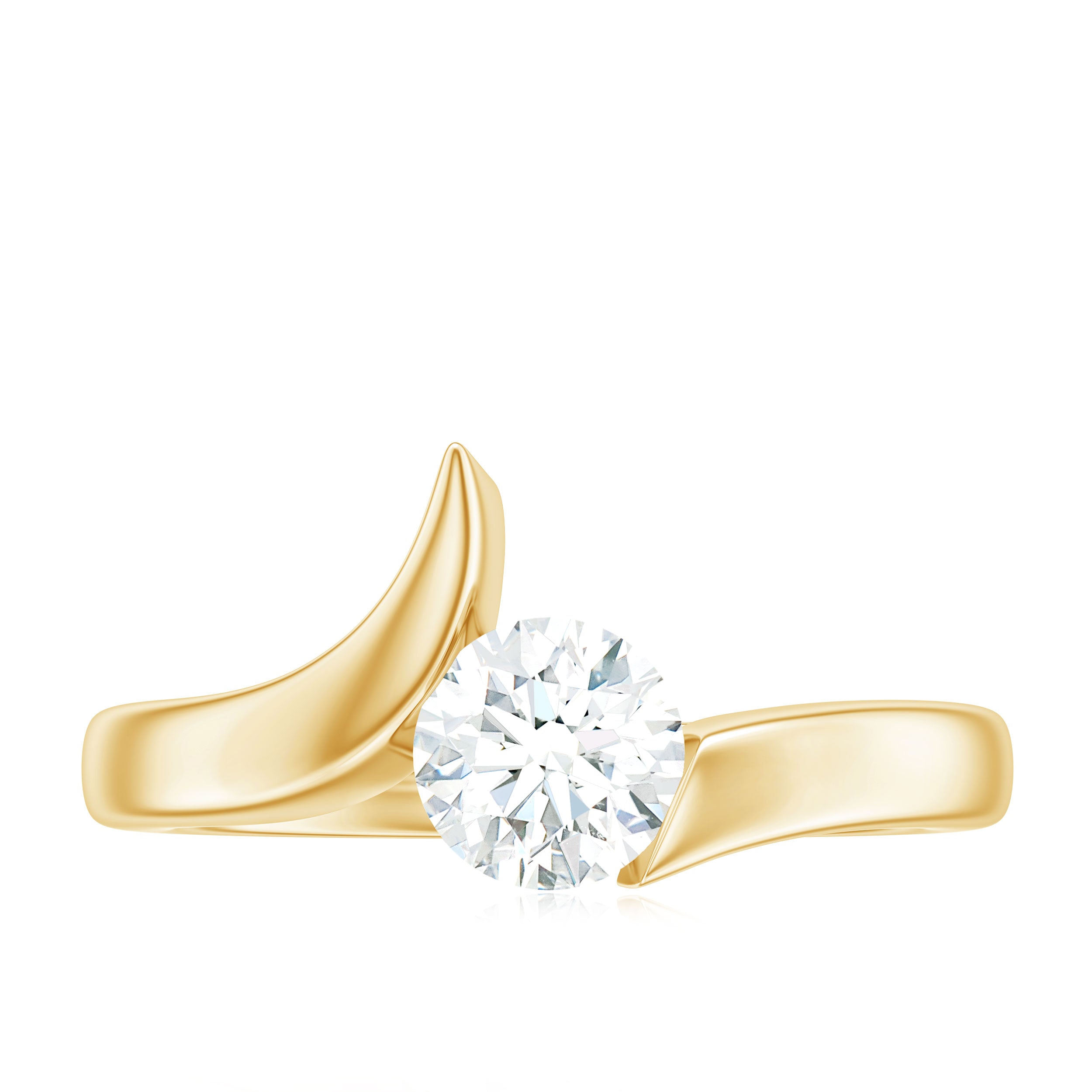 Rosec Jewels-Round Certified Moissanite Solitaire Bypass Ring in Gold