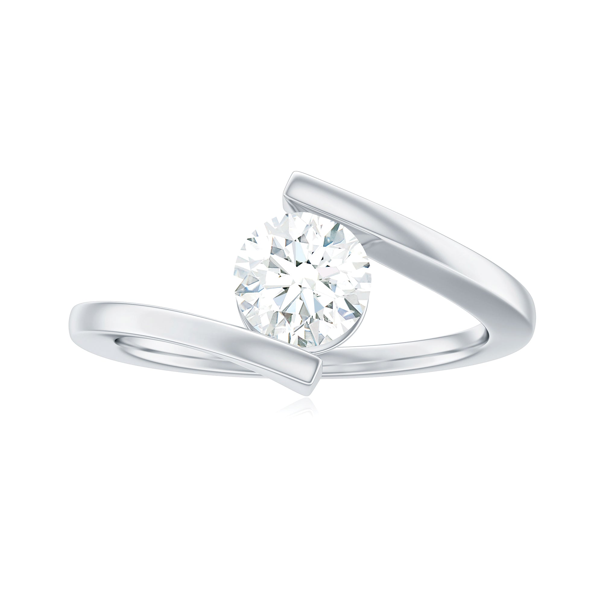 Rosec Jewels-Round Shape Moissanite Solitaire Bypass Gold Ring