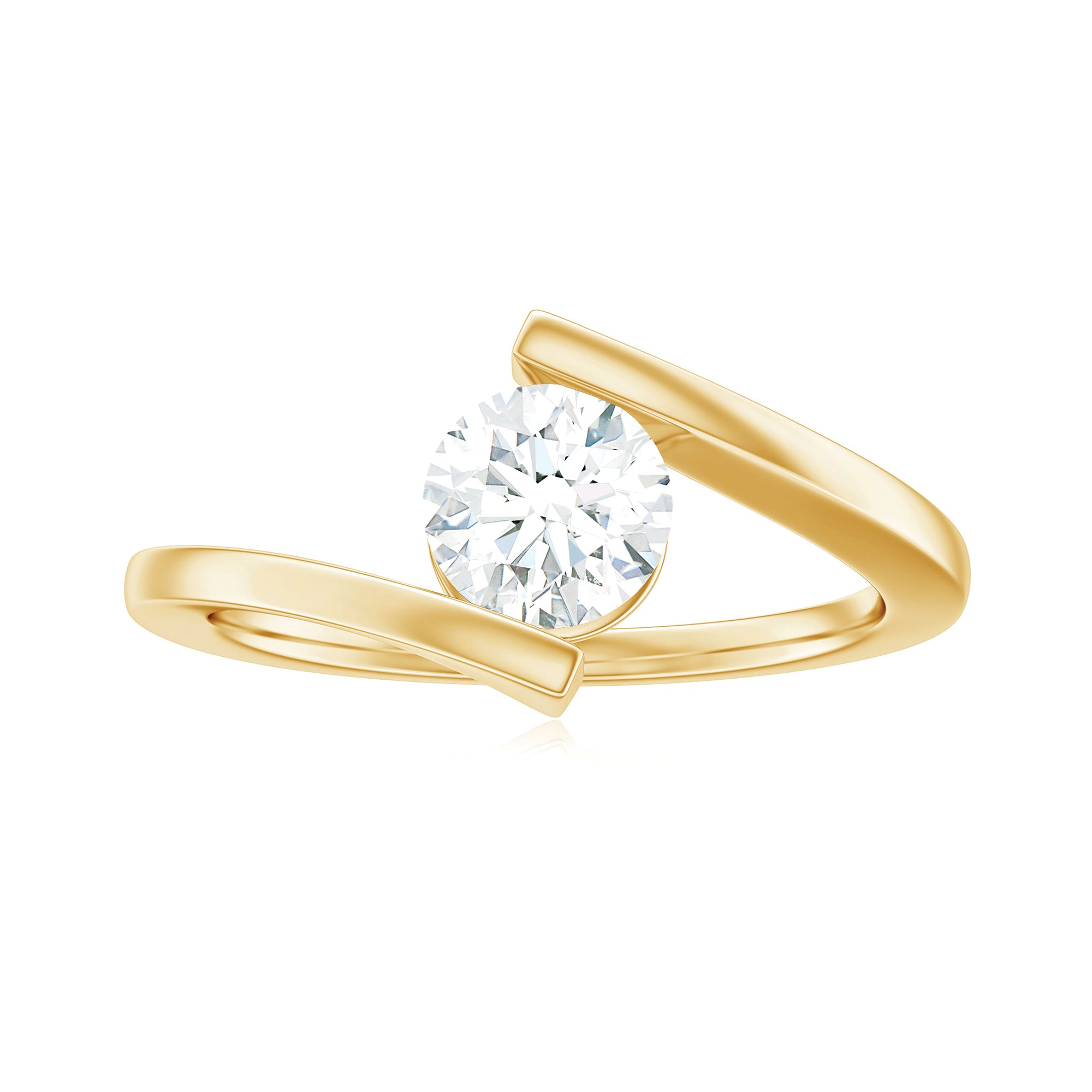 Rosec Jewels-Round Shape Moissanite Solitaire Bypass Gold Ring