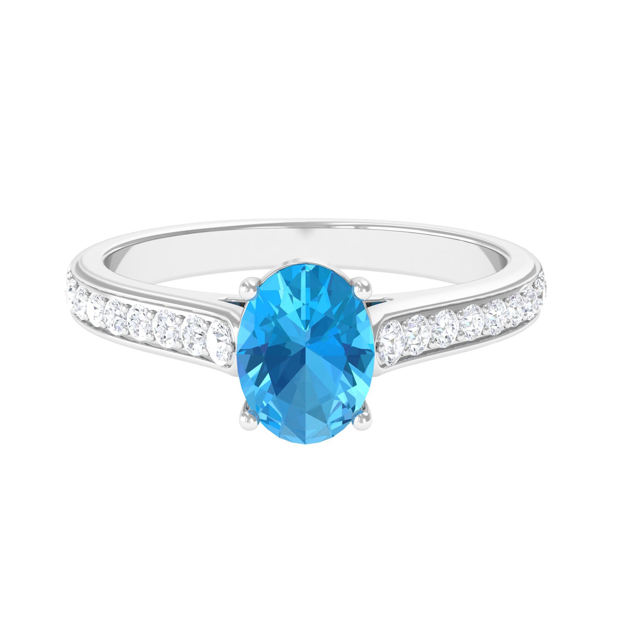 Cathedral Swiss Blue Topaz Engagement Ring with Diamond Swiss Blue Topaz - ( AAA ) - Quality - Rosec Jewels