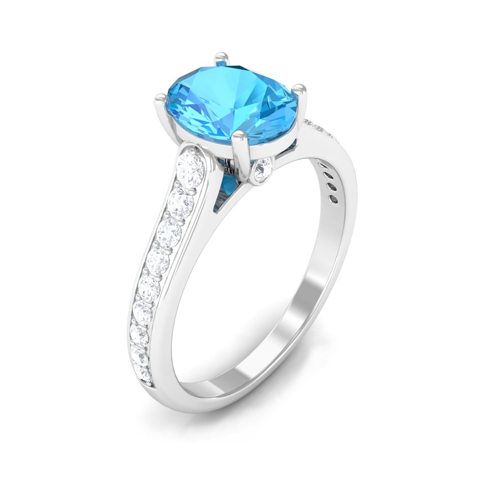 Cathedral Swiss Blue Topaz Engagement Ring with Diamond Swiss Blue Topaz - ( AAA ) - Quality - Rosec Jewels