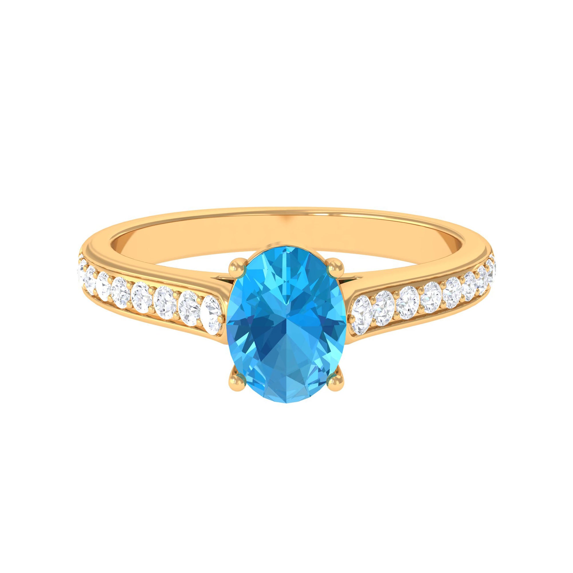 Cathedral Swiss Blue Topaz Engagement Ring with Diamond Swiss Blue Topaz - ( AAA ) - Quality - Rosec Jewels