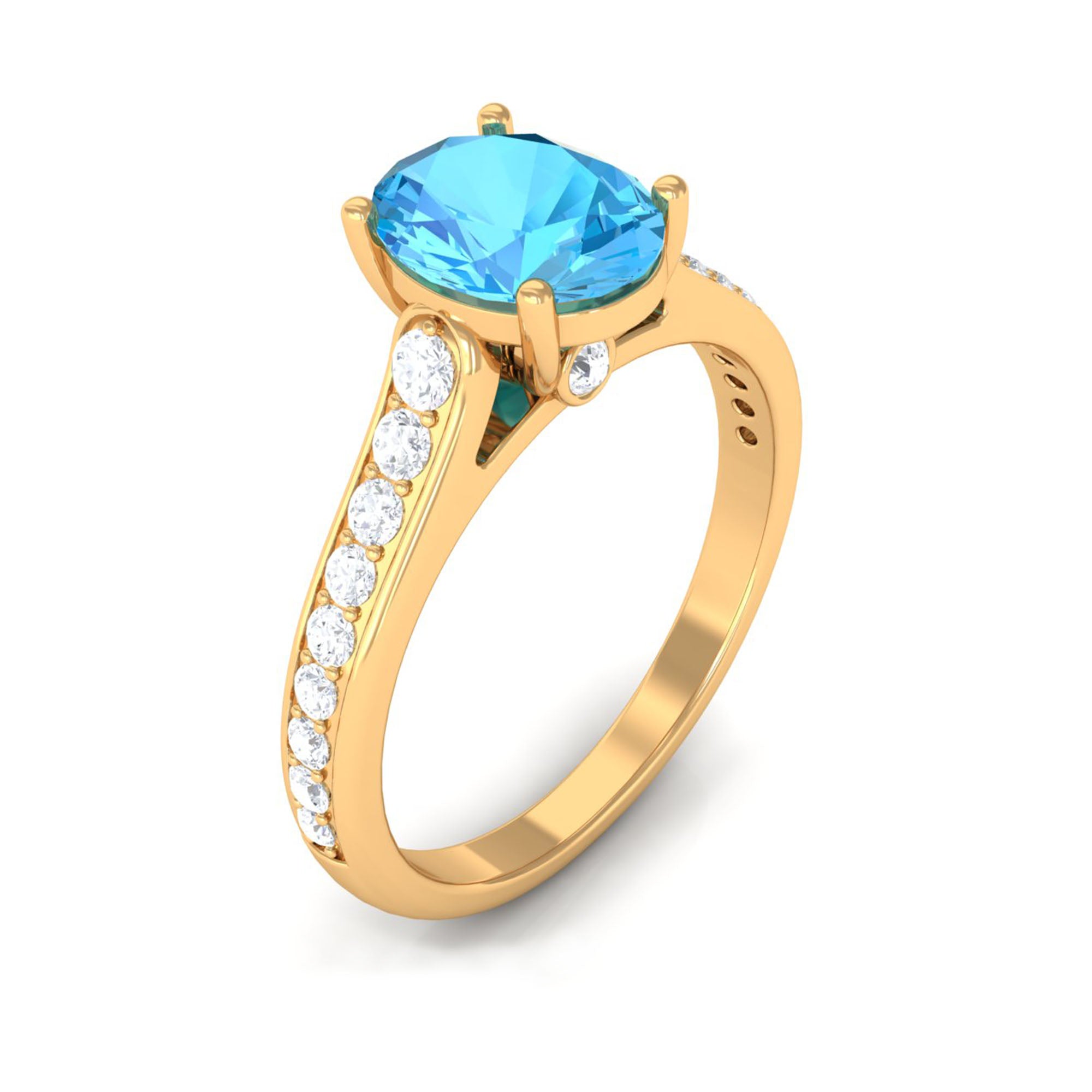 Cathedral Swiss Blue Topaz Engagement Ring with Diamond Swiss Blue Topaz - ( AAA ) - Quality - Rosec Jewels