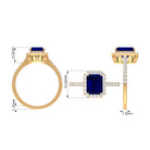 Rosec Jewels-Emerald Cut Created Blue Sapphire Halo Engagement Ring with Diamond