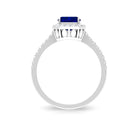 Rosec Jewels-Emerald Cut Created Blue Sapphire Halo Engagement Ring with Diamond