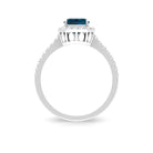 Rosec Jewels-Emerald Cut London Blue Topaz Halo Engagement Ring with Diamond