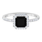 Rosec Jewels-Asscher Cut Created Black Diamond and Diamond Halo Engagement Ring