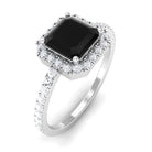 Rosec Jewels-Asscher Cut Created Black Diamond and Diamond Halo Engagement Ring